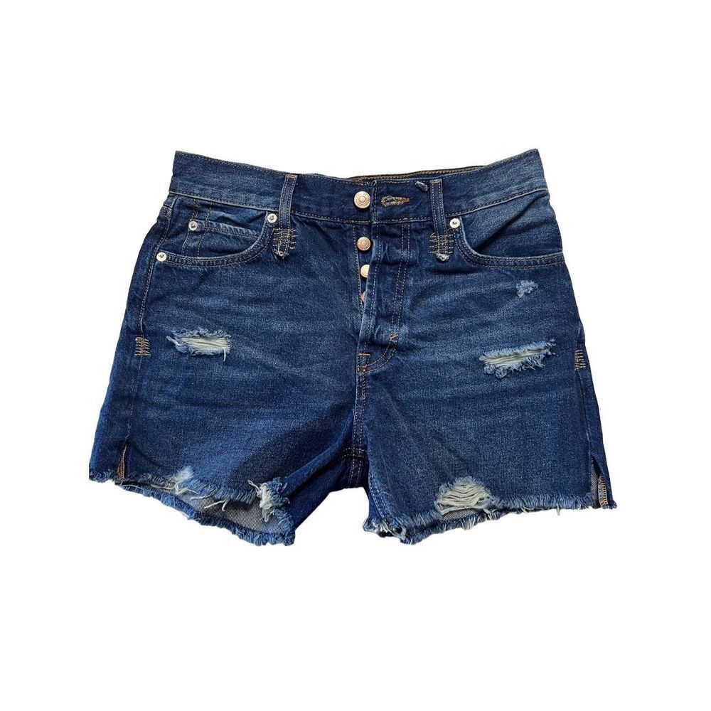 We The Free Women's Blue Dark Wash Distressed Cut-Off Denim Shorts Size 26 NWT
